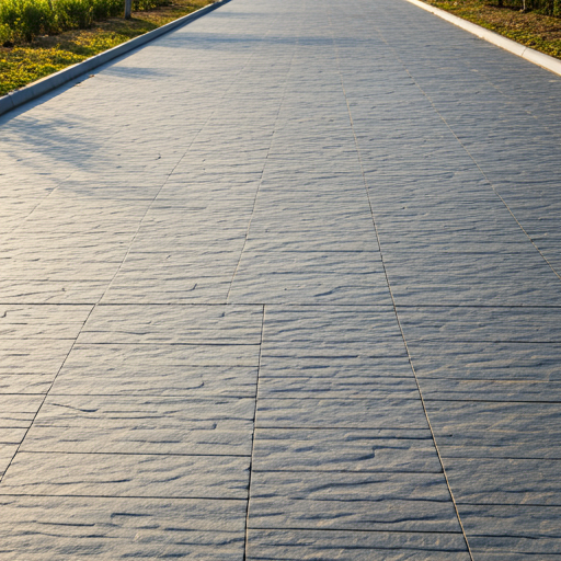 A modern public walkway made of textured slate and granite pavers leading toward a government building.