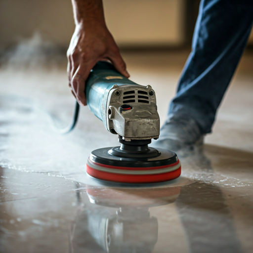 Professional stone restoration specialist using a diamond grinding machine on a marble floor.